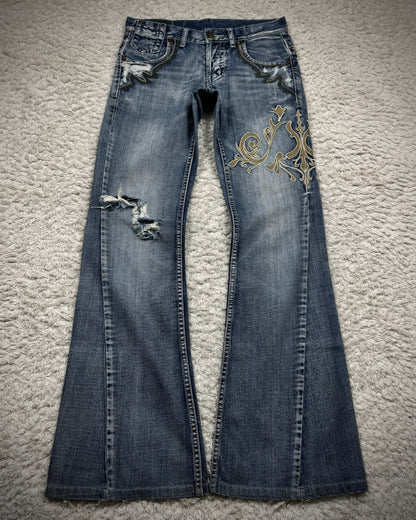 Tornado Mart Tribal Embroidery Flared Jeans