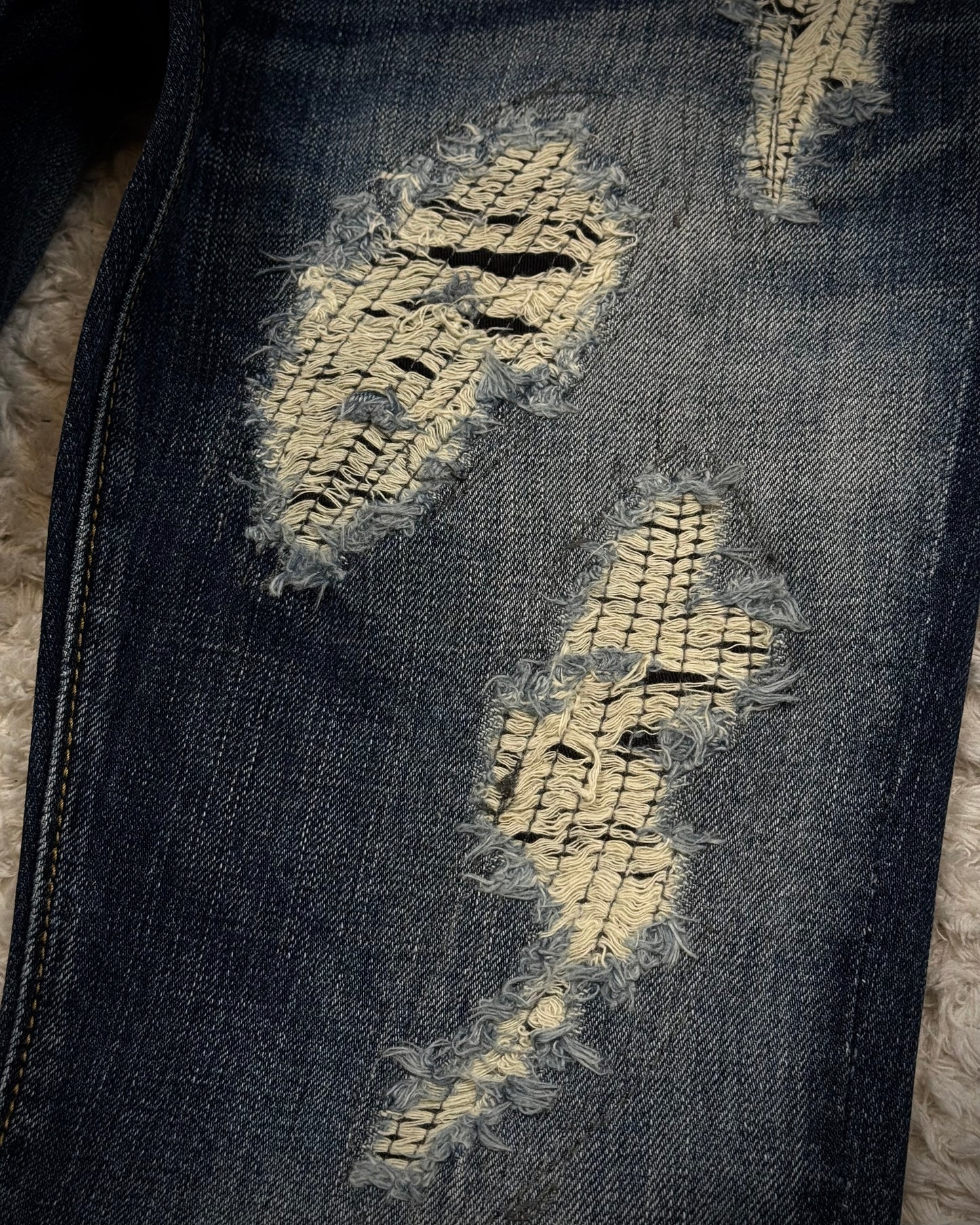 Fuga Stitch Repaired Clawmarks Washed Bootcut Jeans