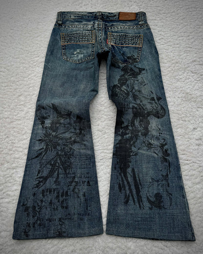 Tornado Mart „Abstract Chaos“ Print Flared Jeans