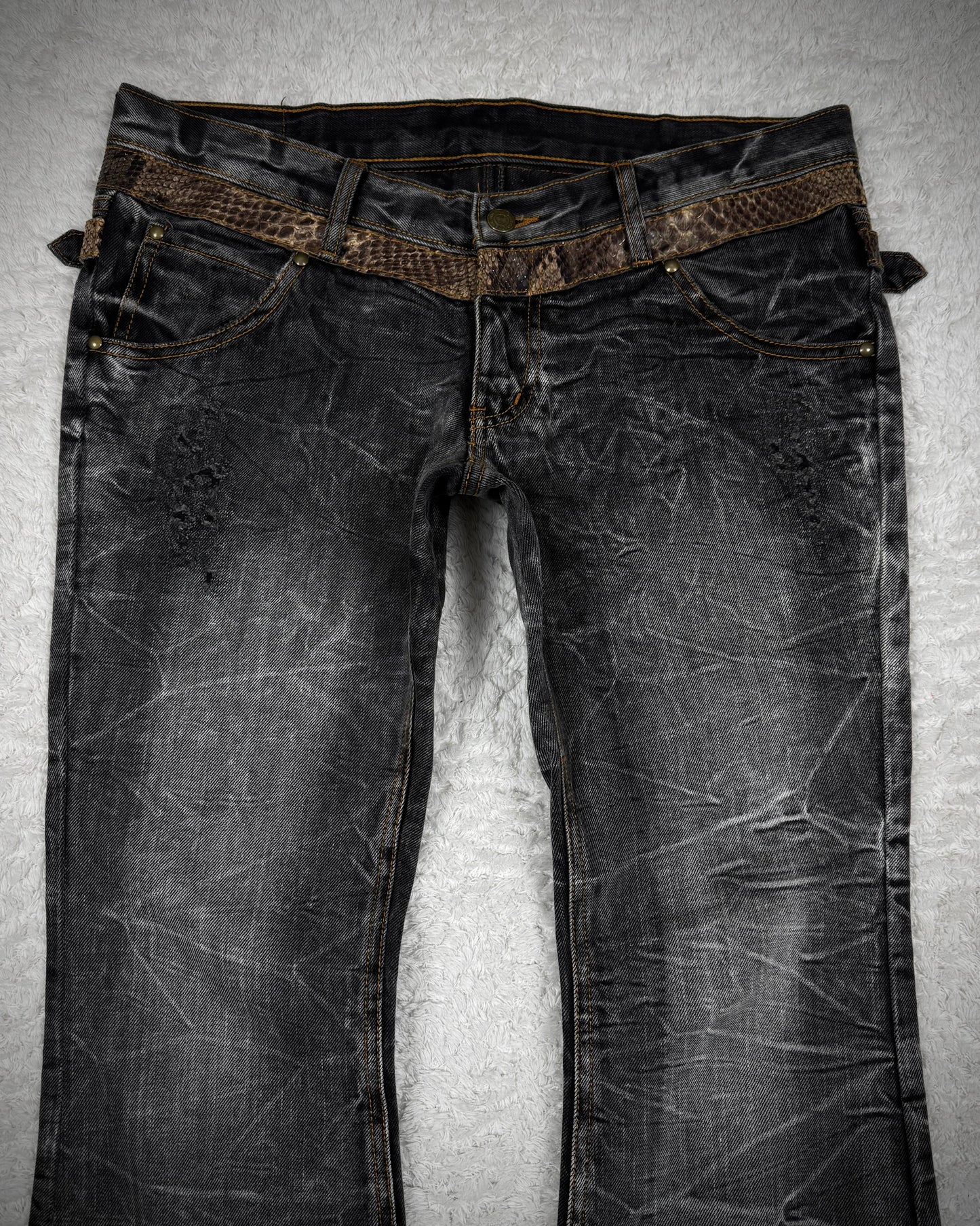 Tornado Mart Python Belted Flared Jeans