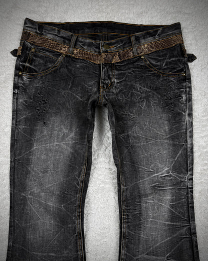 Tornado Mart Python Belted Flared Jeans