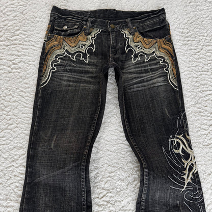 Tornado Mart Tribal Embroidery Flared Jeans