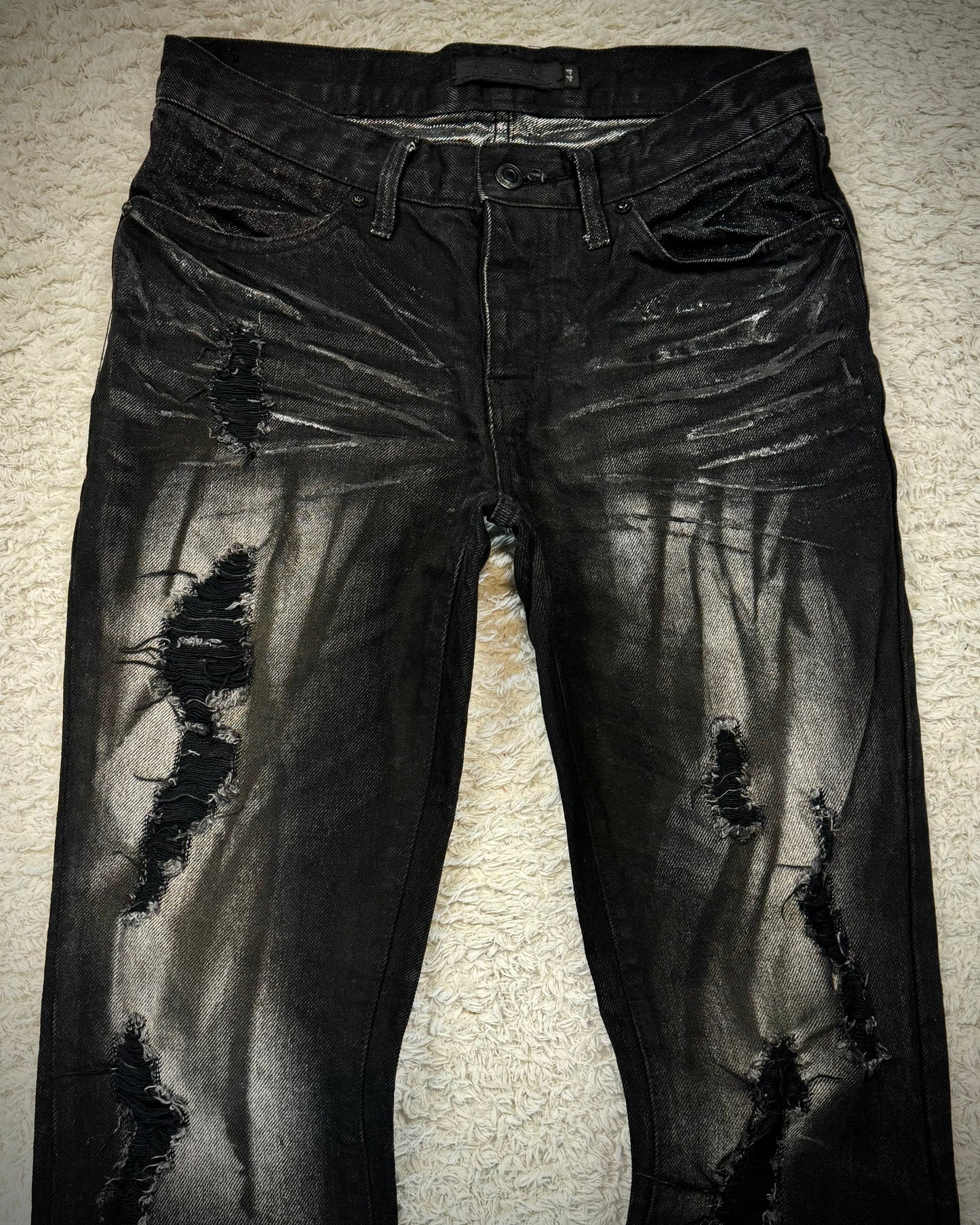 Fuga Whisker Coated Charcoal Washed Flared Jeans