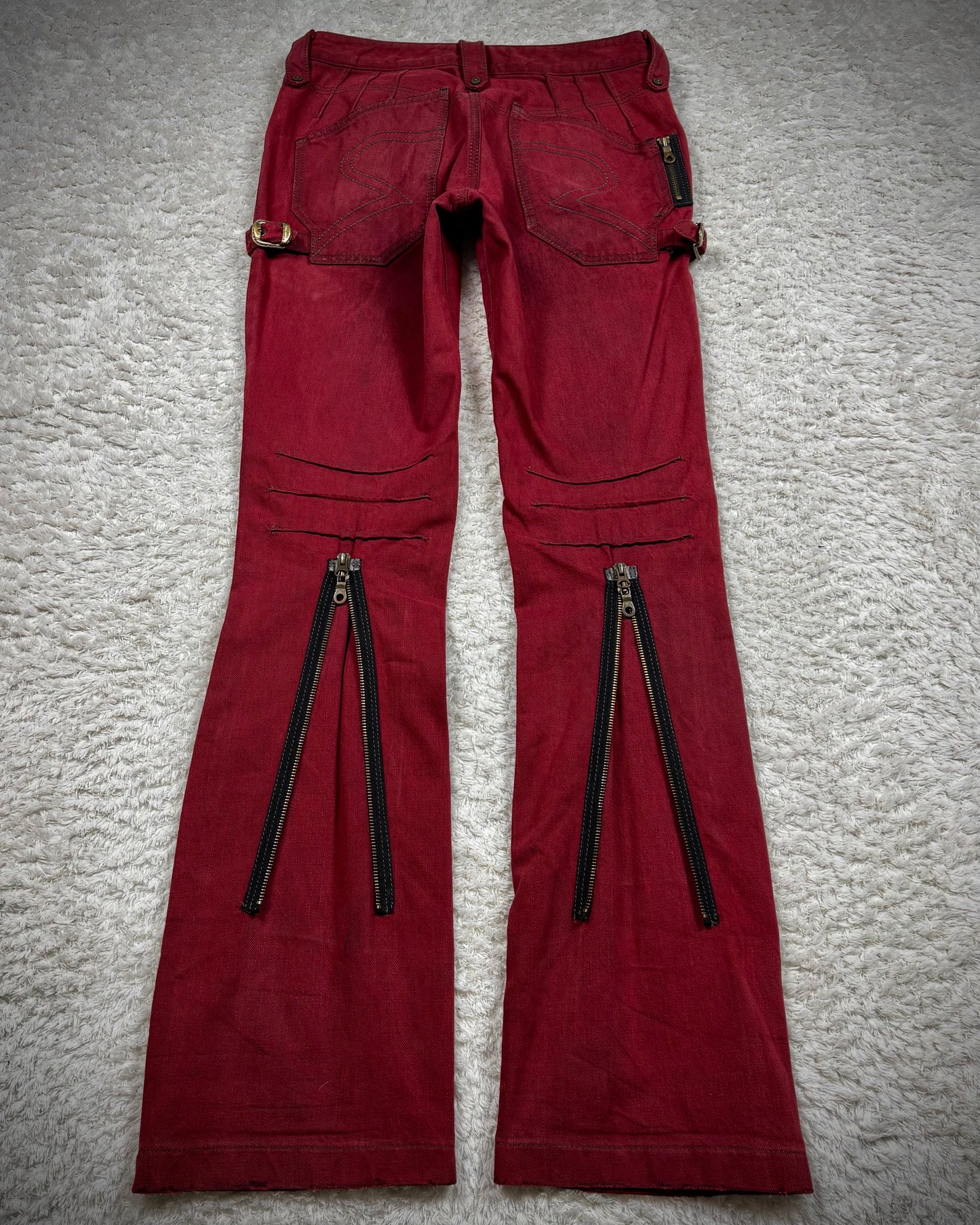 Obelisk Crimson Multi-Zip Bootcut Biker Jeans