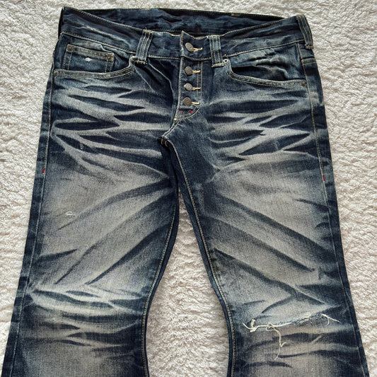 Tornado Mart Whisker Wash Bell Bottom Flared Jeans