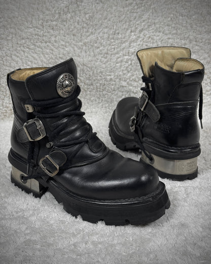 New Rock Laced Steel Heel Leather Boots
