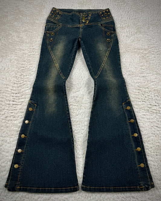 Dreamkey Mud Washed Studded Bell Bottom Flared Jeans