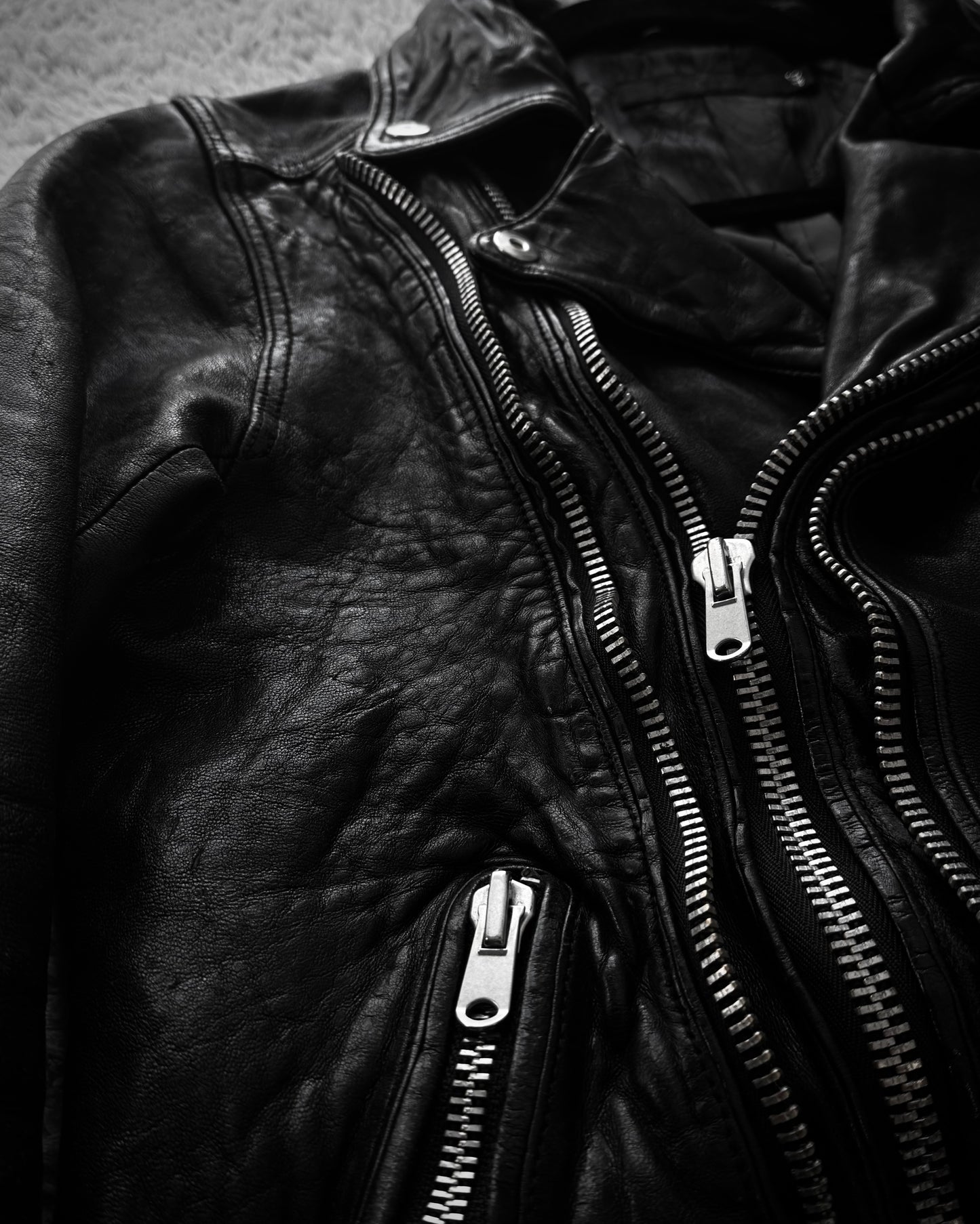 Fuga Double Zip Quilted Leather Biker Jacket