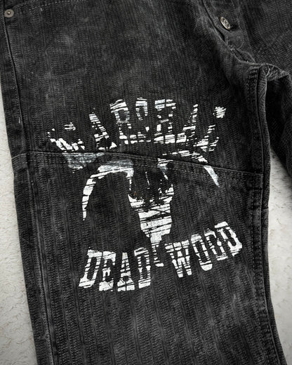 Tornado Mart Pin Striped Western Printed Lace Up Flared Pants