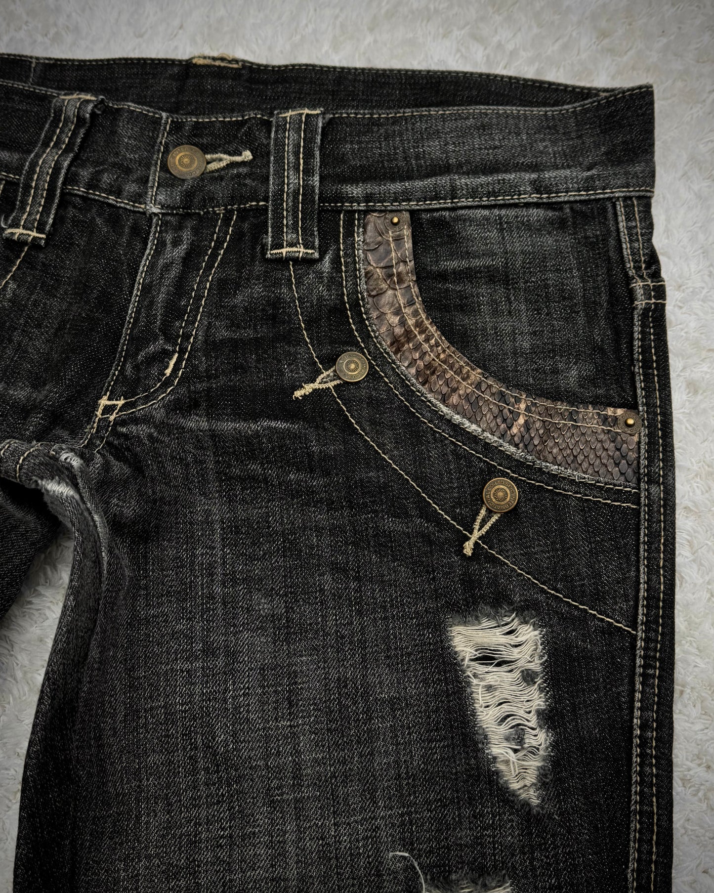 Tornado Mart Python Detailed Spiral Bootcut Jeans