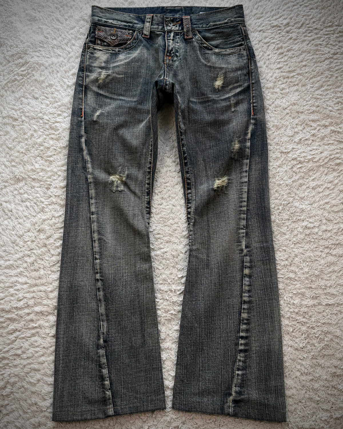 Semantic Design Python Detailed Spiral Flared Jeans