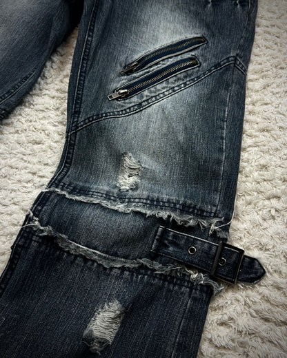 Black Baccara Zippered Bondage Flared Jeans