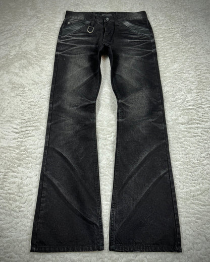 Midas Clawmark Washed Leather Detailed Flared Denim