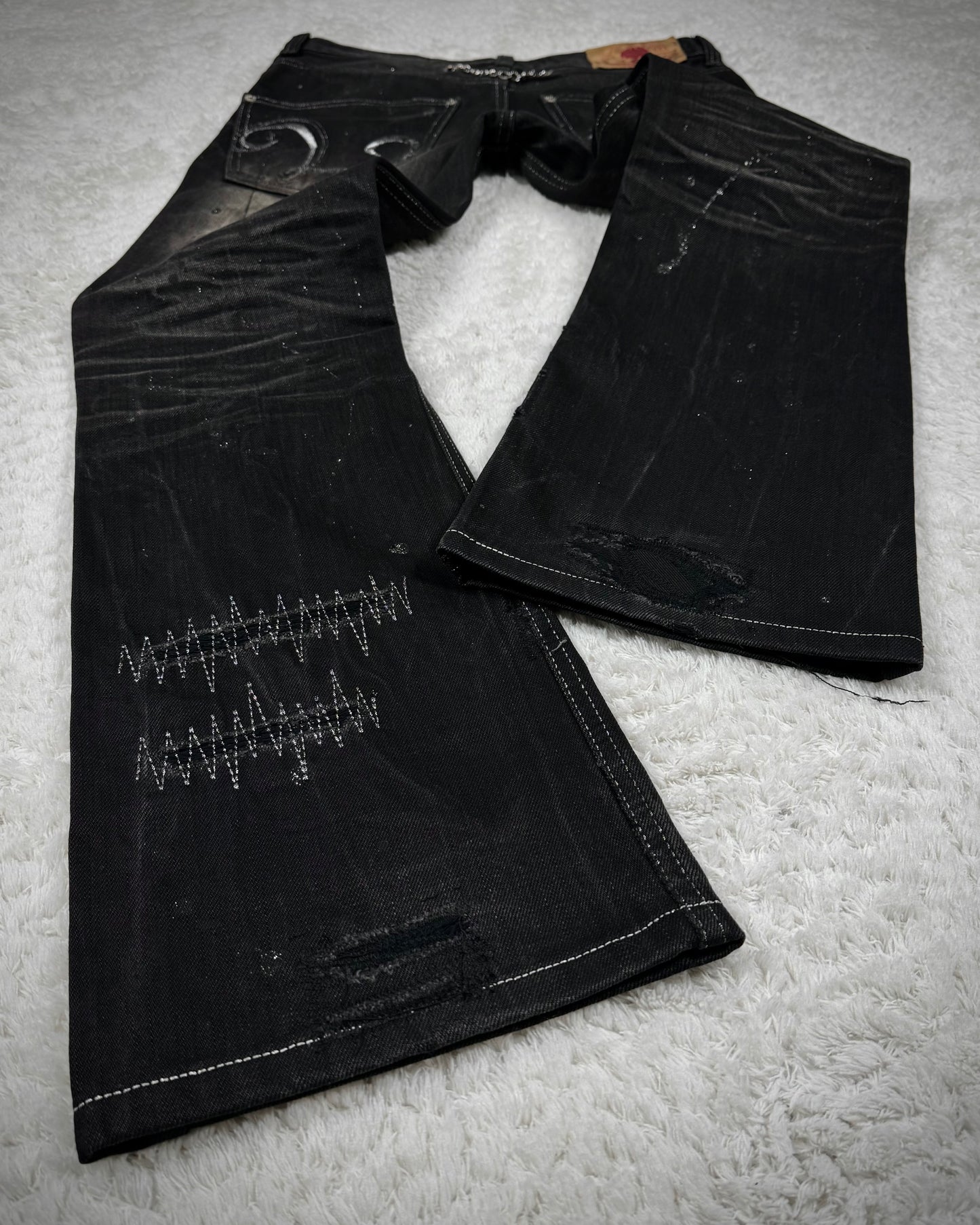 Lagust Repaired Distressing Chained Silver Detailed Bootcut Denim