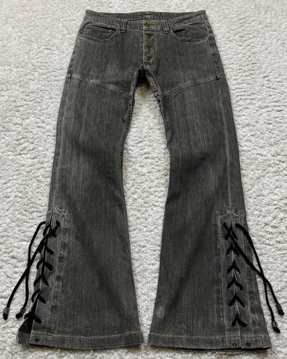 Tornado Mart Studded Lace Up Flared Jeans