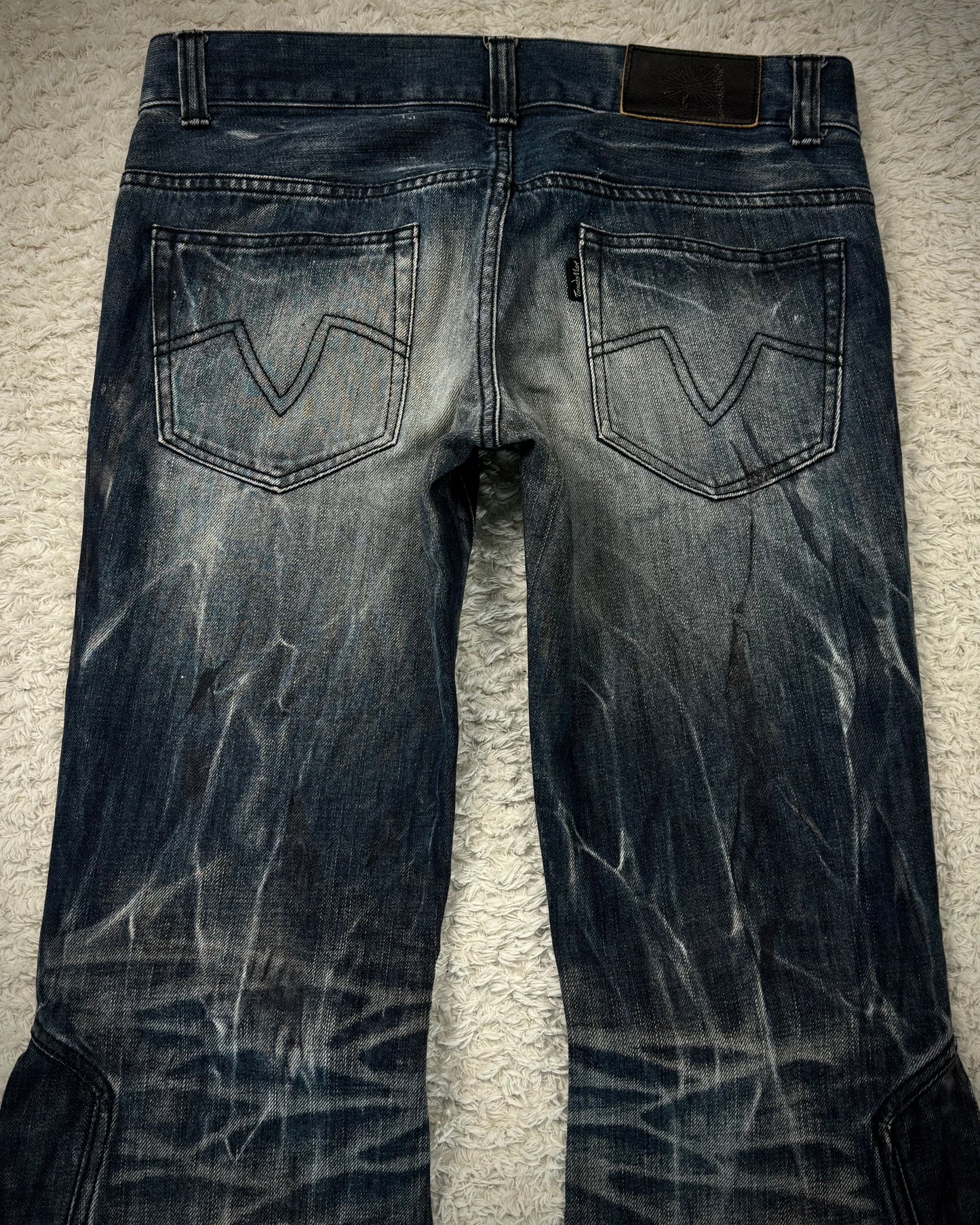 Tornado Mart Wax Brushed Whisker Lace Up Flared Jeans