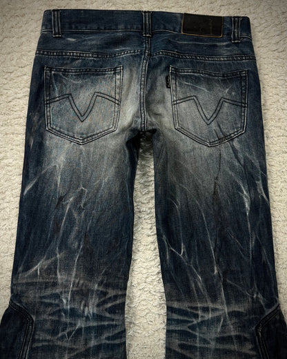 Tornado Mart Wax Brushed Whisker Lace Up Flared Jeans