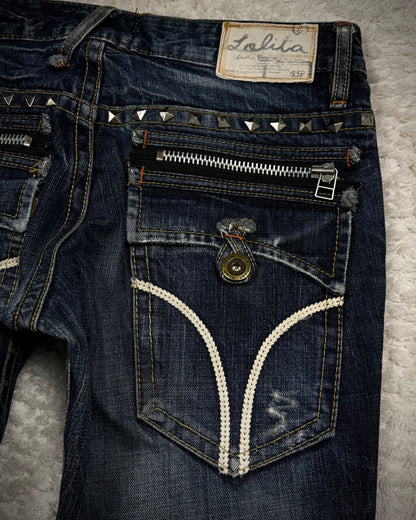 Lolita Studded Whisker Washed Vintage Bootcut Jeans