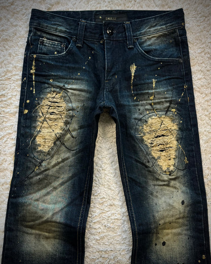 Lagust Mud Washed Gold Splatter Distressed Bootcut Denim
