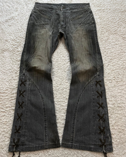 Tornado Mart Mud Washed Lace Up Flared Jeans