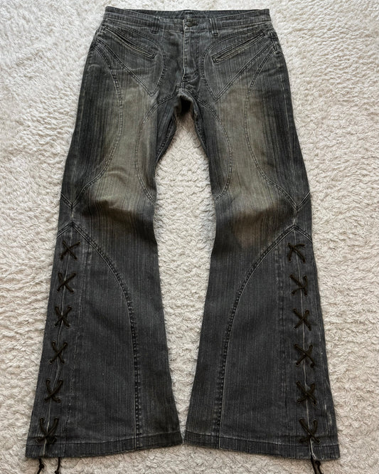 Tornado Mart Mud Washed Lace Up Flared Jeans