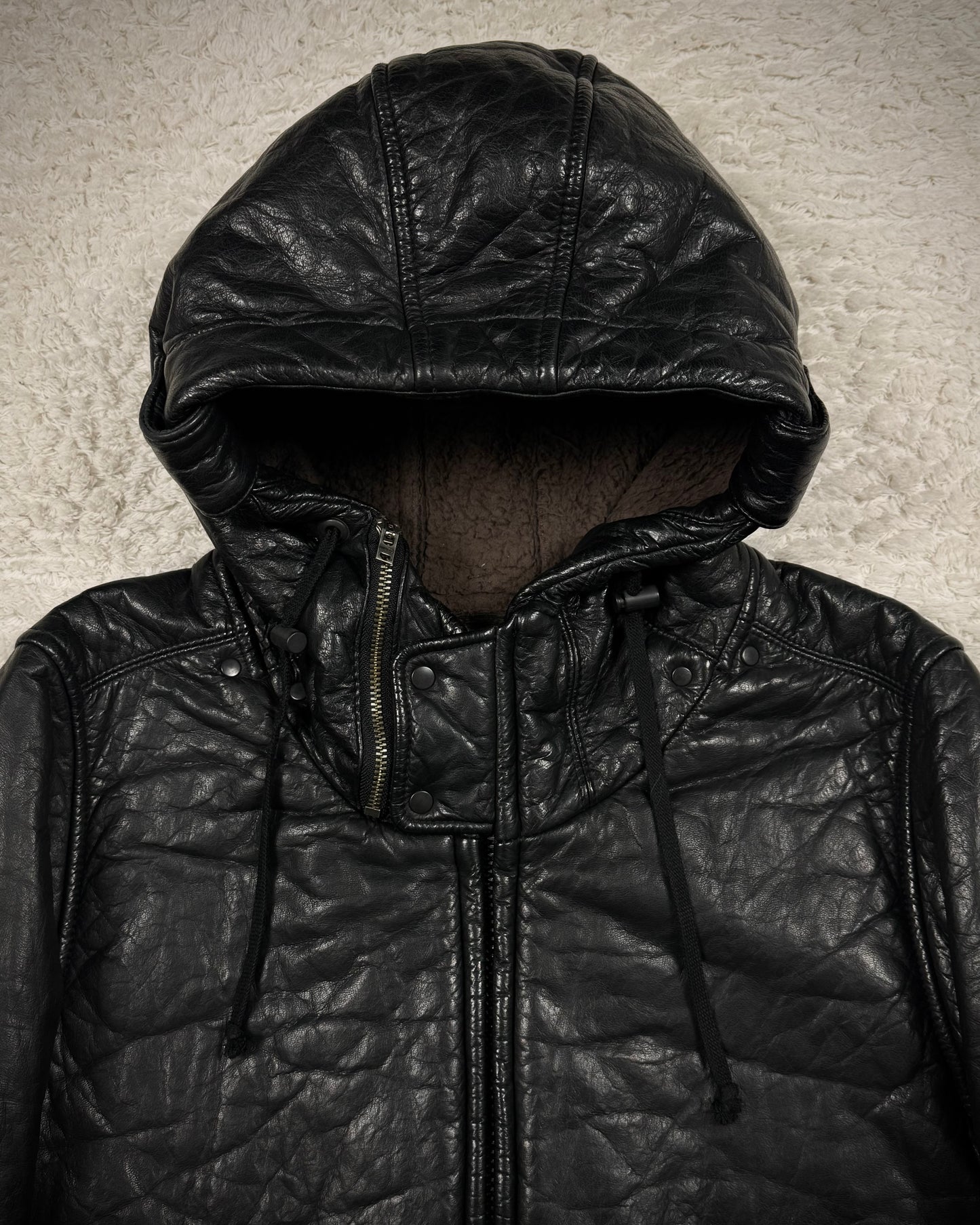 L.G.B. Hooded Textured Leather Parka