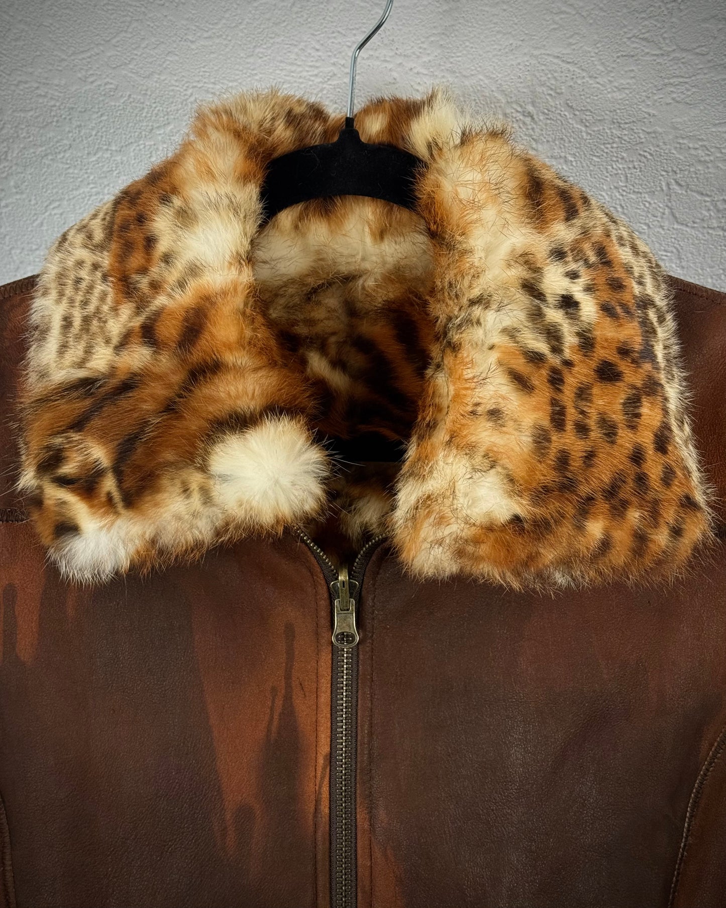 Wildcat Fur Extended Studded Leather Jacket