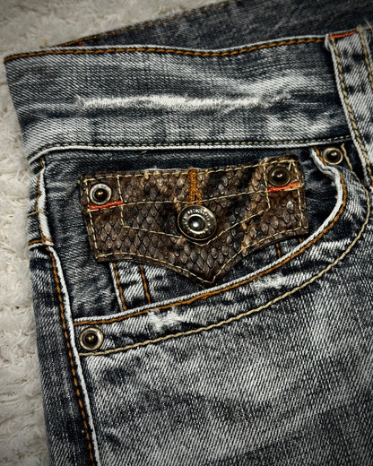 Semantic Design Python Flaps Spiral Flared Jeans