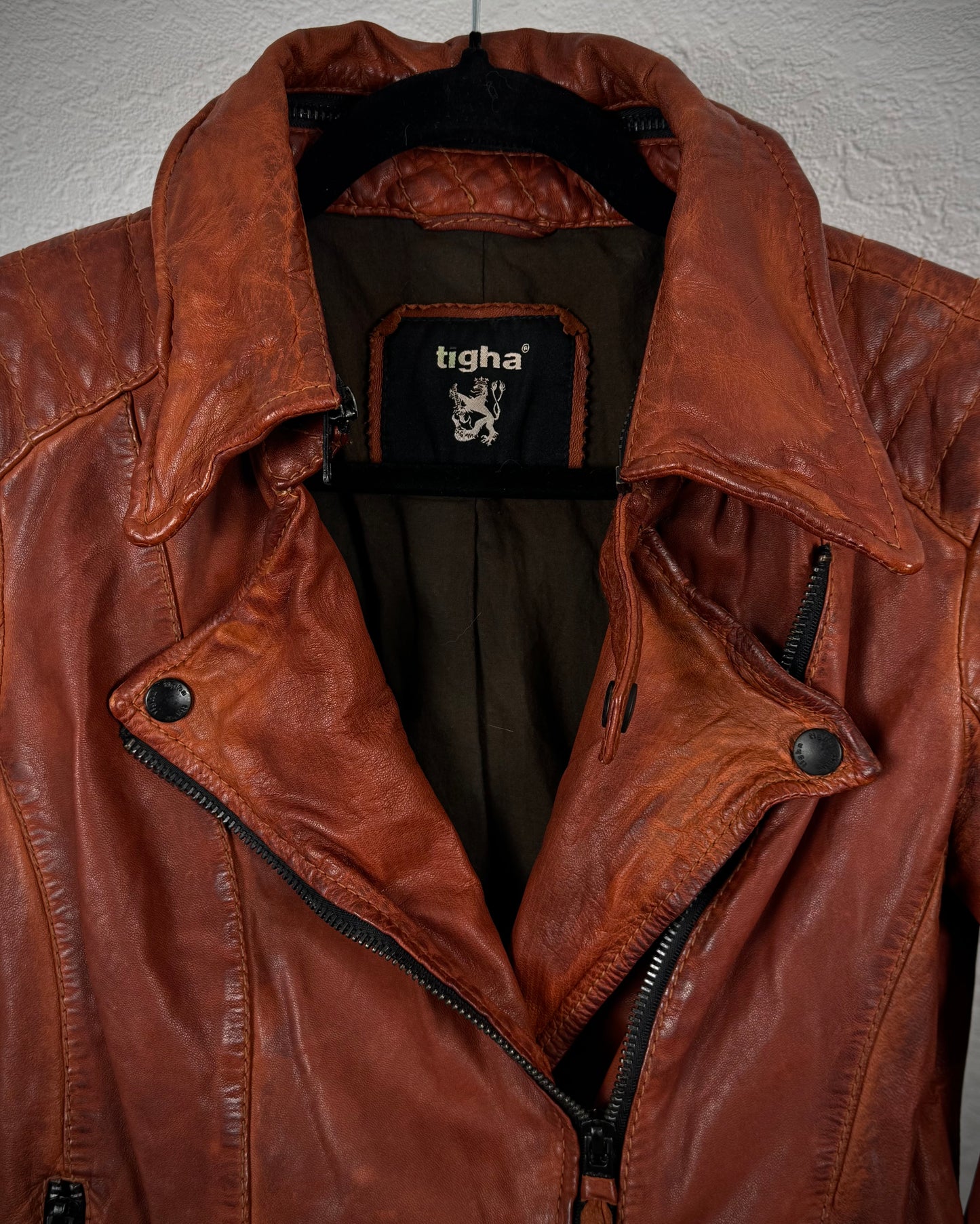 Tigha Rusty Red Transformable Leather Biker Jacket