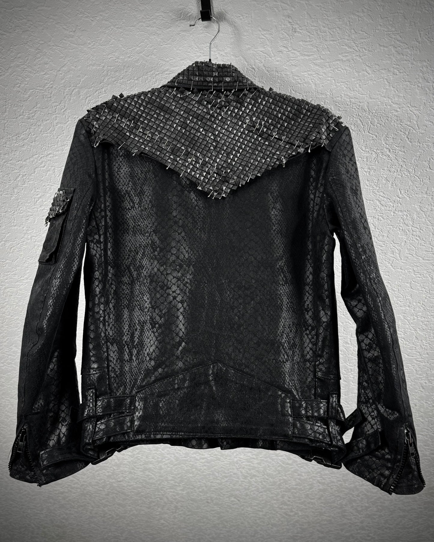 By The R Python Waxed Armor Studded Biker Jacket