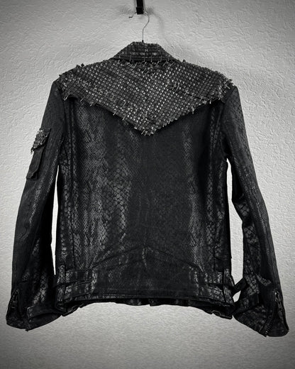 By The R Python Waxed Armor Studded Biker Jacket