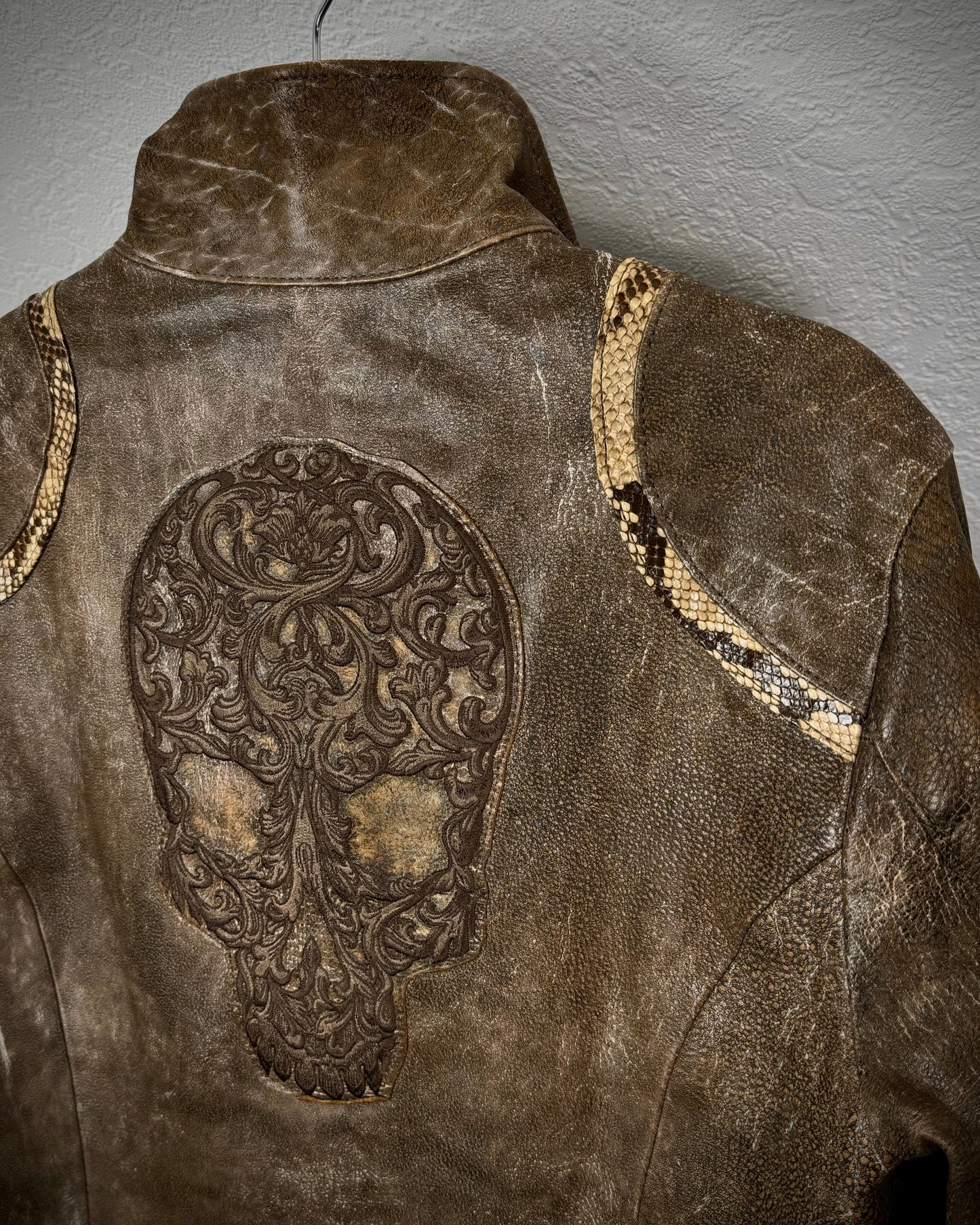 Obelisk Python Skull Leather Jacket