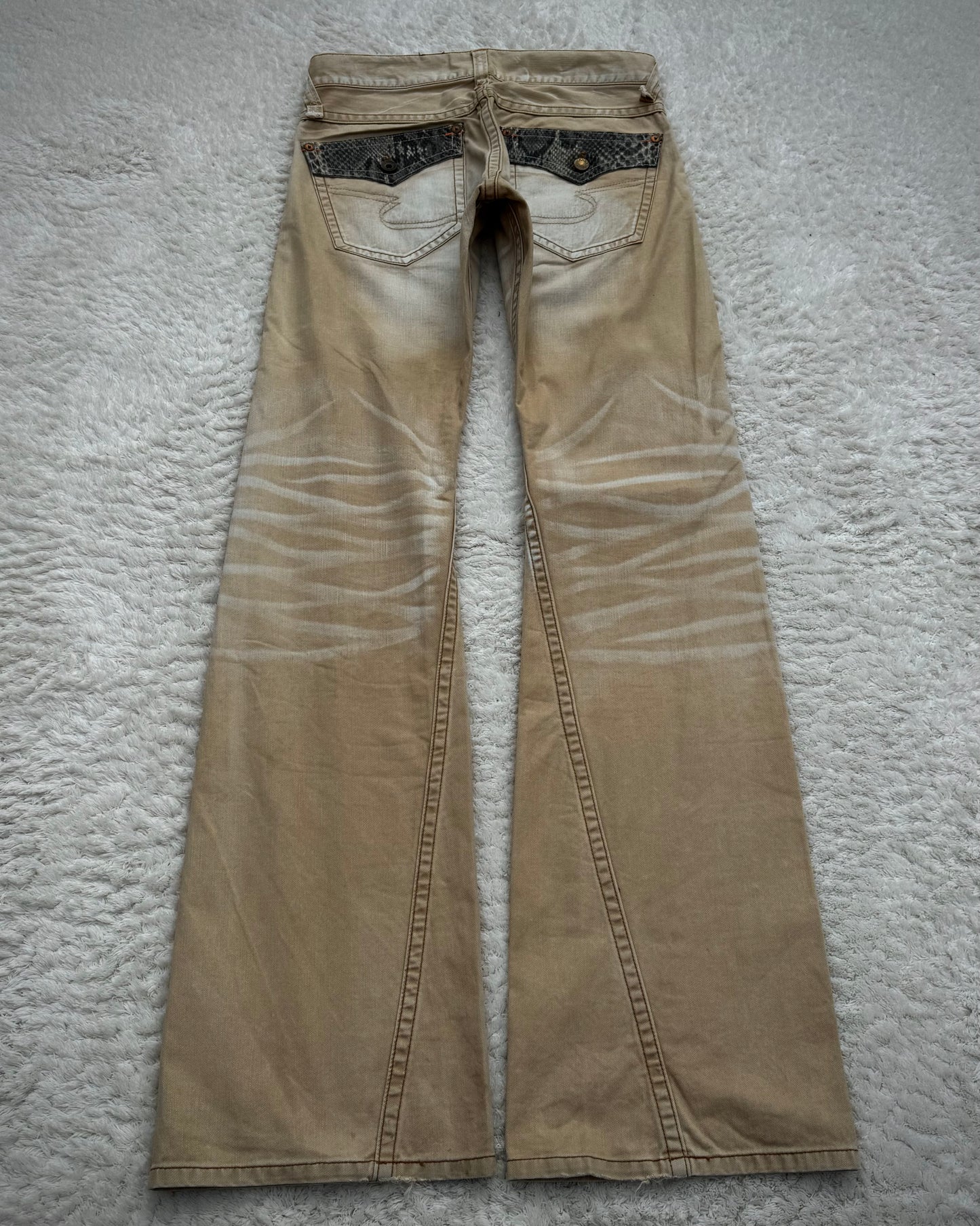 Semantic Design Sand Washed Python Detailed Flared Jeans