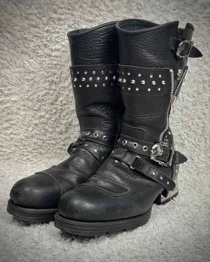 New Rock Steel Heel Studded Belted Leather Boots