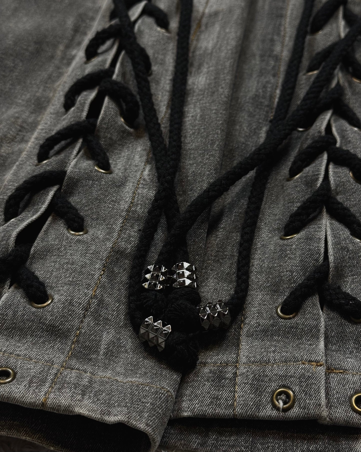 Tornado Mart Studded Lace Up Flared Jeans