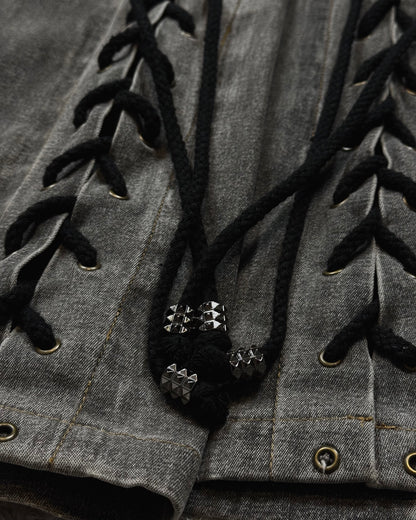 Tornado Mart Studded Lace Up Flared Jeans