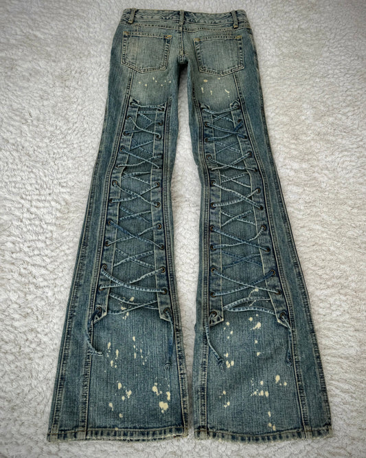 Tornado Mart Backlace Paint Splatter Flared Jeans