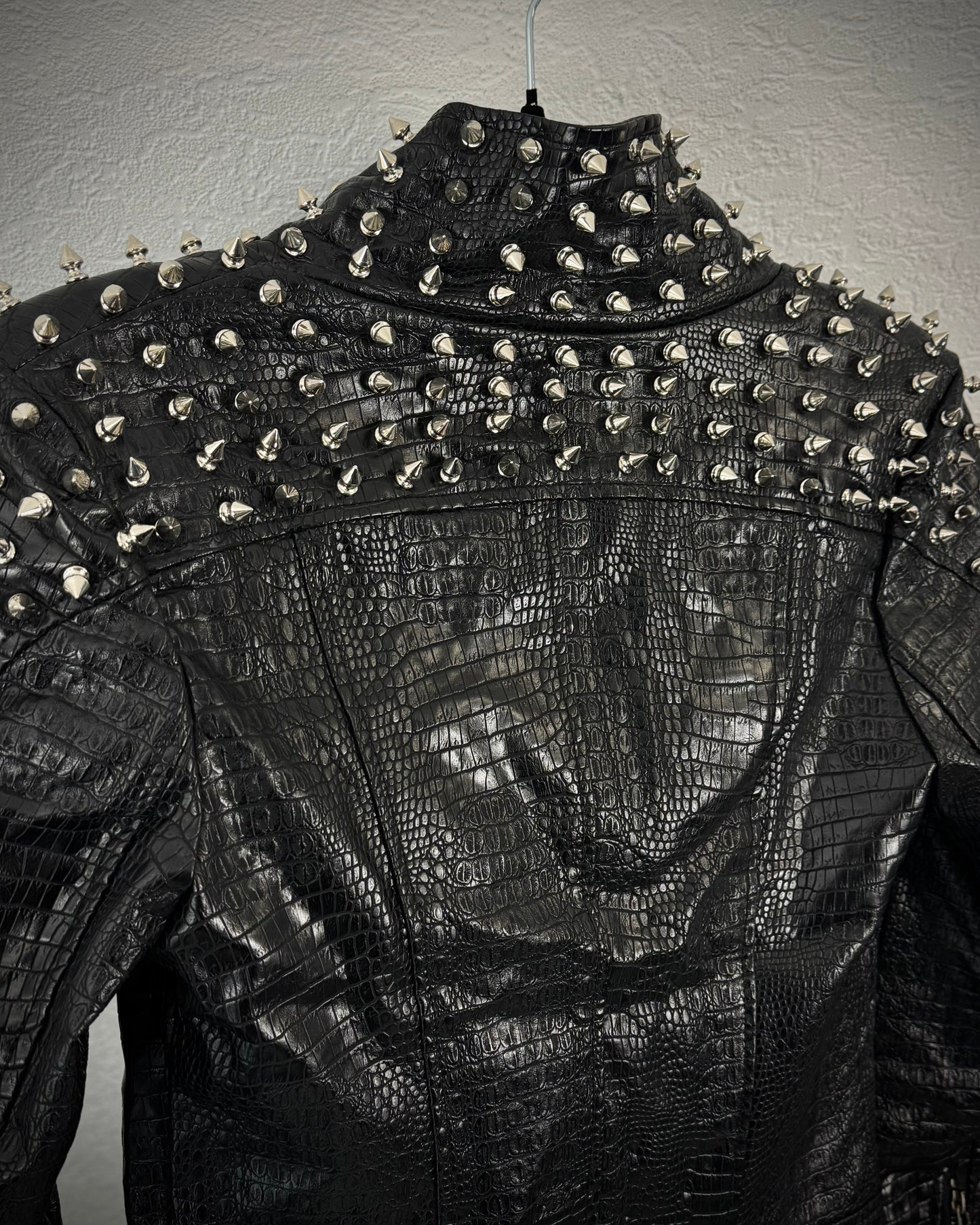 SX Honey Pot Crocodile Textured Studded Leather Jacket