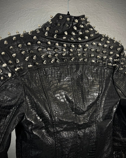 SX Honey Pot Crocodile Textured Studded Leather Jacket