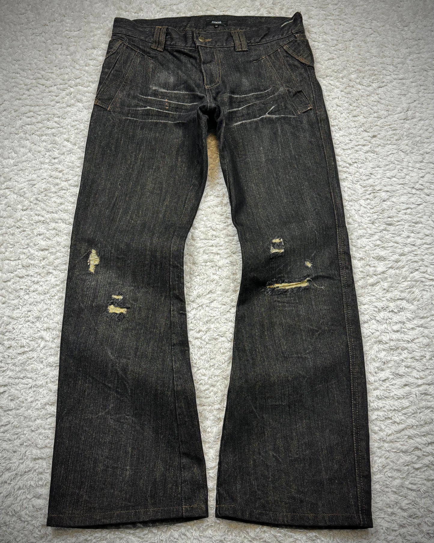 Prigs Gold Seam Distressed Luster Flared Jeans