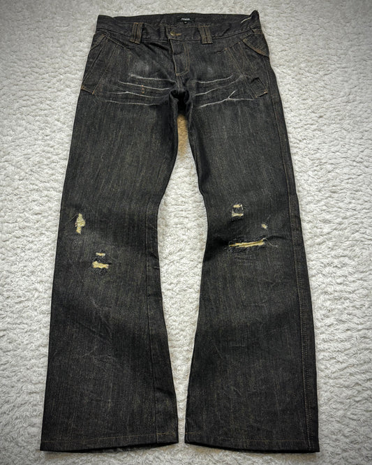 Prigs Gold Seam Distressed Luster Flared Jeans