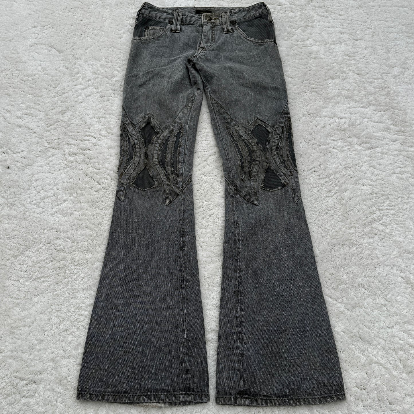 Obelisk Slashed Knee Flared Jeans