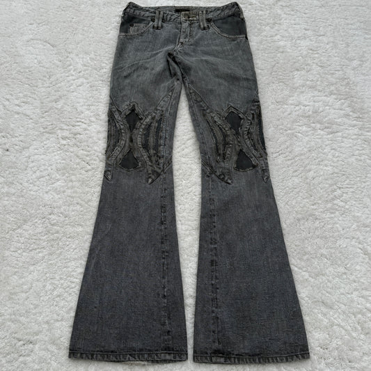 Obelisk Slashed Knee Flared Jeans