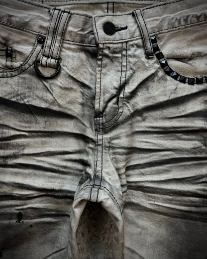 CavariA Leopard Repaired Clawmarks Washed Bootcut Jeans