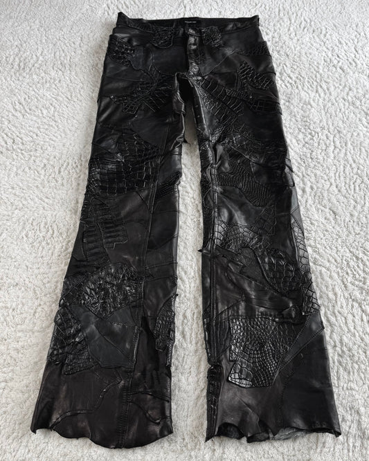 Yasuyuki Ishii Crocodile Patchwork Leather Bootcut Pants