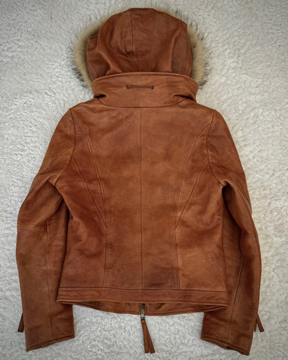 G.O.A Raccoon Fur Vintage Leather Jacket
