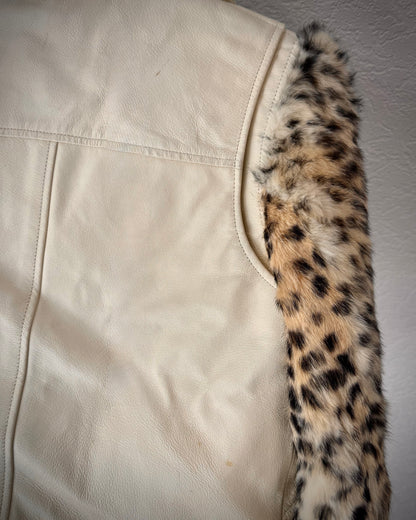 Beams Boy Leopard Dyed Rabbit Fur Sleeves Leather Jacket