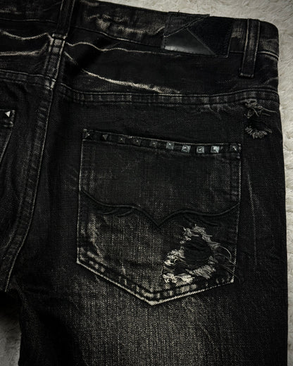 Fuga Skull Embossed Whisker Washed Bootcut Jeans