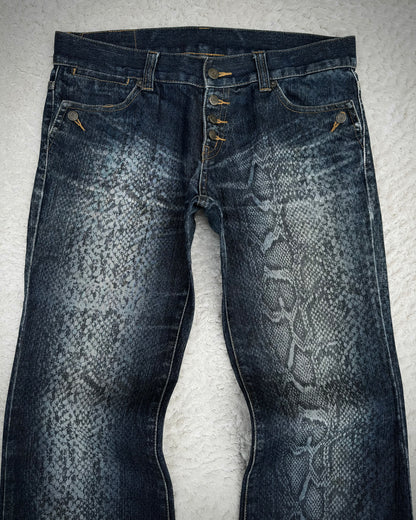Tornado Mart Snakeskin Pattern Flared Denim