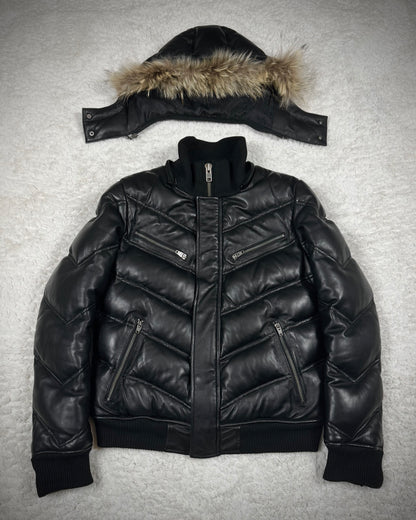Jack Rose Fur Hood Leather Puffer Jacket